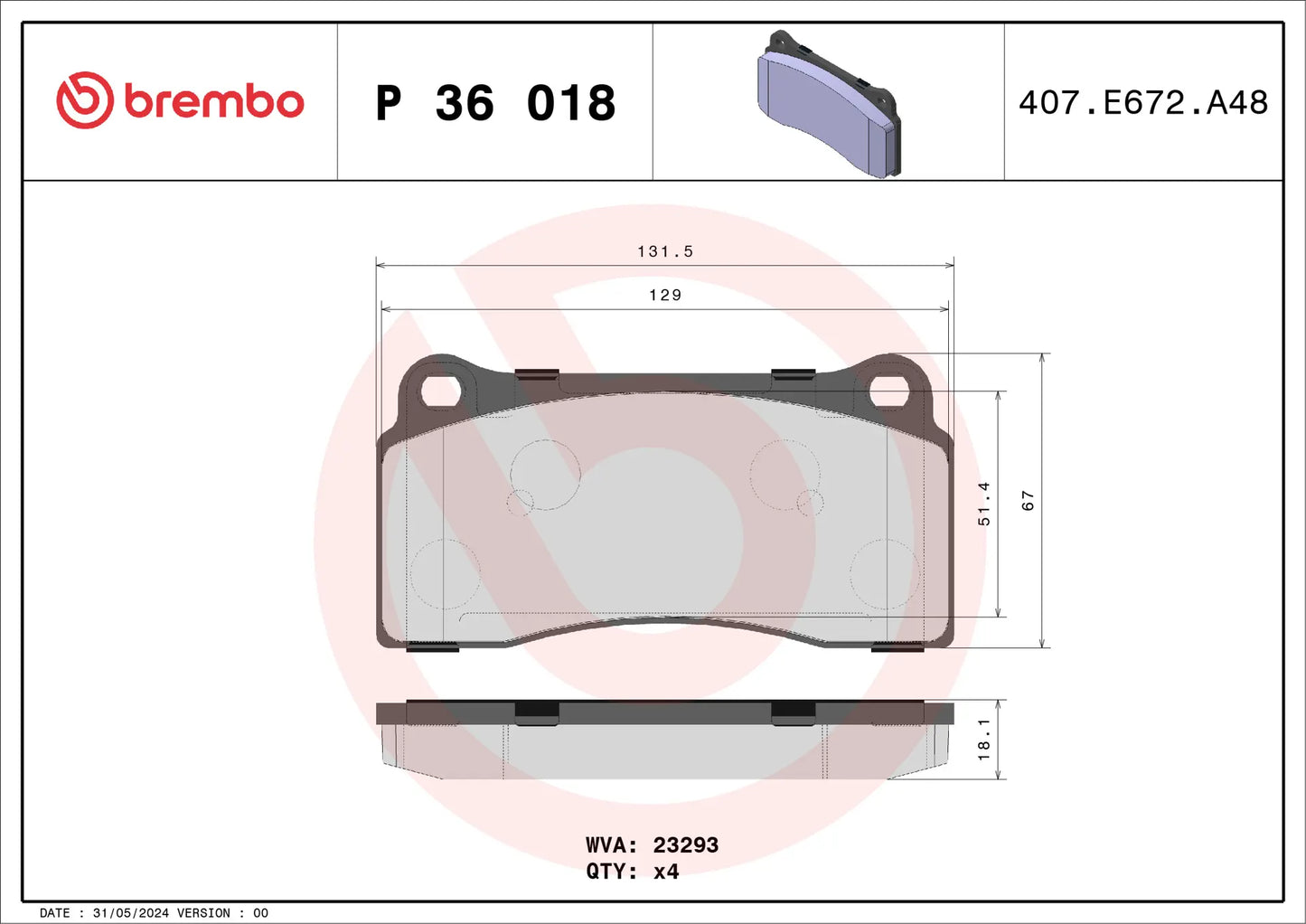 Brembo Prime rear brake pad set P36018 for 2009-2021 Nissan GT-R R35