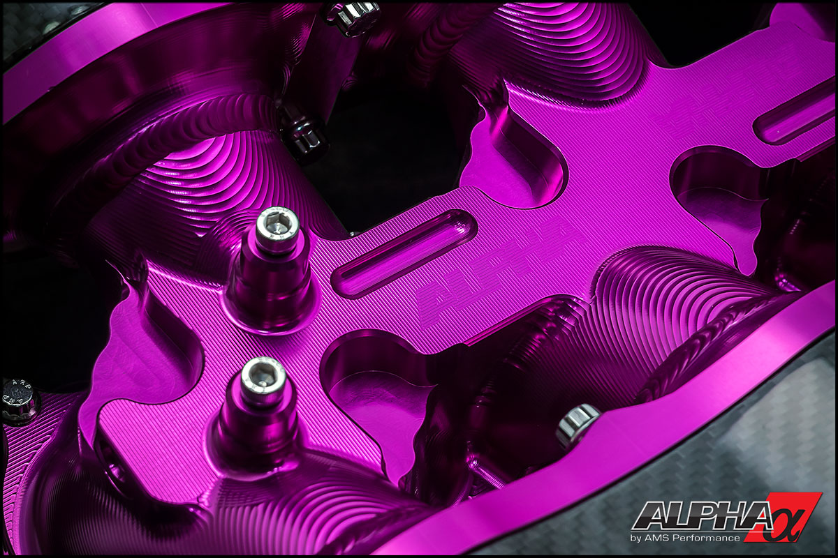 AMS Performance 2009+ Nissan GT-R Alpha Cast Plenum/Billet Intake Manifold w/ Std Fuel Rail - Purple