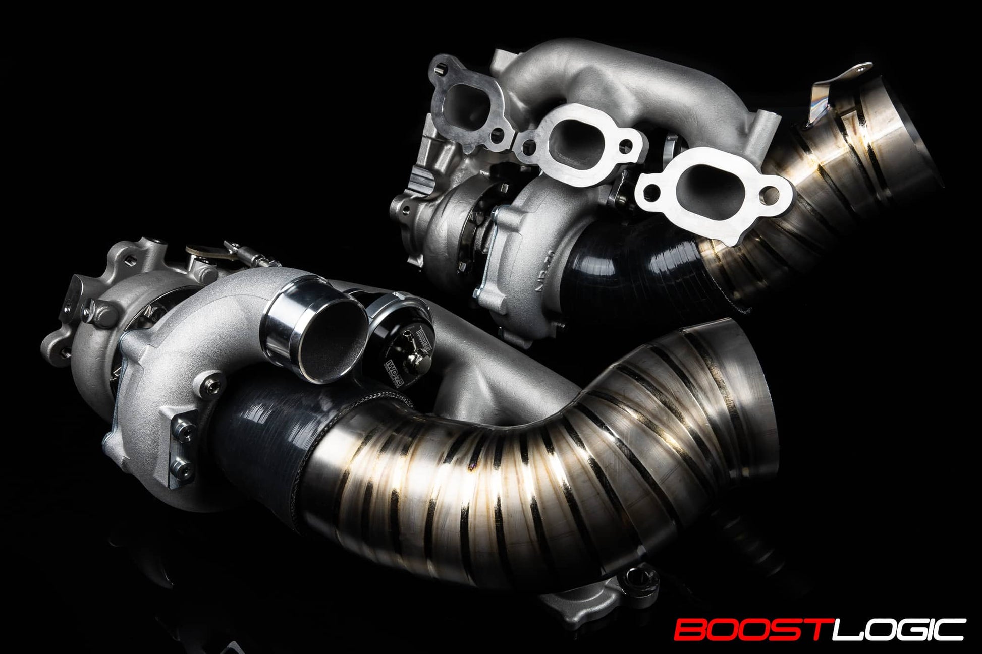 Boost Logic Ultra Spool twin Garrett G660 turbo kit with 3.5-inch titanium inlet pipes for 2009+ Nissan GT-R R35