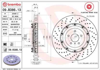 Technical diagram of a brake disc with Brembo branding