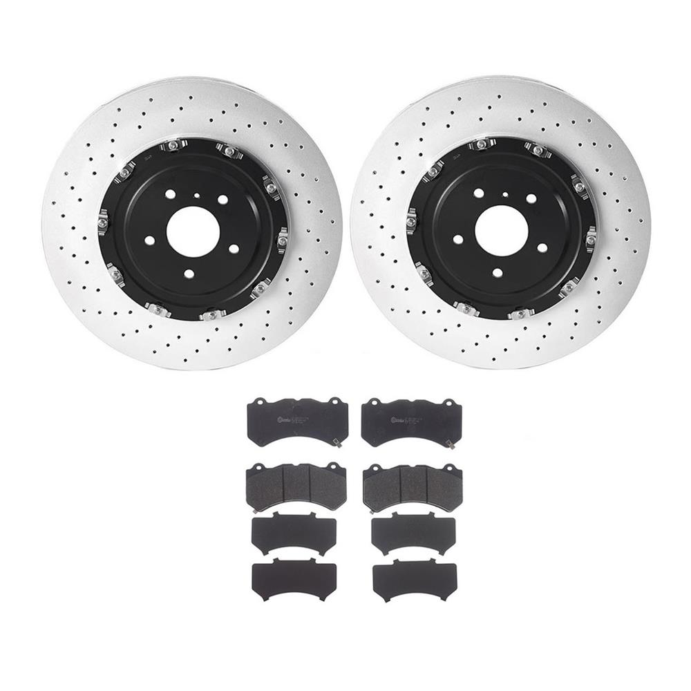 Brembo KT04316 front brake kit with 390mm floating two-piece rotors and Prime brake pads for 2011-2024 Nissan GT-R R35