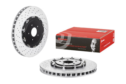 Brembo KT04317 front brake kit with cross-drilled 380mm UV-coated rotors and semi-metallic brake pads for 2009-2011 Nissan GT-R R35