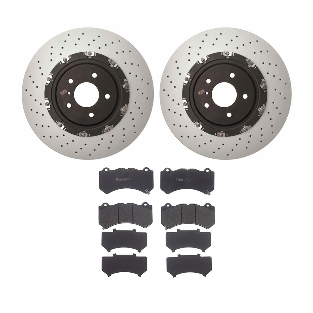 Brembo KT04317 front brake kit with cross-drilled 380mm UV-coated rotors and semi-metallic brake pads for 2009-2011 Nissan GT-R R35