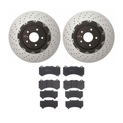 Brembo KT04317 front brake kit with cross-drilled 380mm UV-coated rotors and semi-metallic brake pads for 2009-2011 Nissan GT-R R35