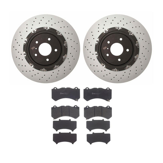 Brembo KT04317 front brake kit with cross-drilled 380mm UV-coated rotors and semi-metallic brake pads for 2009-2011 Nissan GT-R R35