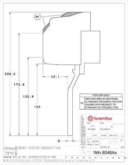 Brembo GT Systems red front 6-piston 355mm big brake kit for Nissan Skyline GT-R R32 and R33
