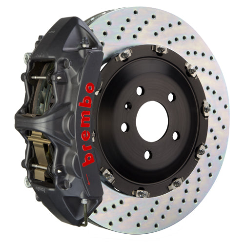 Brembo GT|S black hard-anodized 6-piston cross-drilled front big brake kit for Nissan R35 GT-R