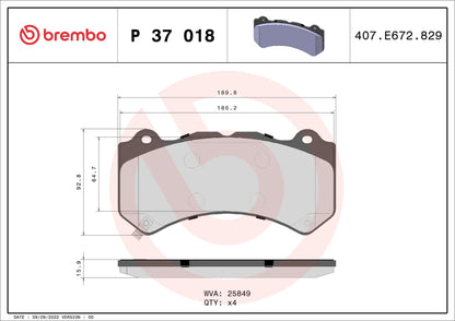 Brembo Prime front brake pad set P37018 for 2009-2024 Nissan GT-R R35 with iron rotors