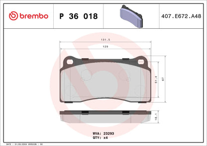 Brembo Prime rear brake pad set P36018 for 2009-2021 Nissan GT-R R35
