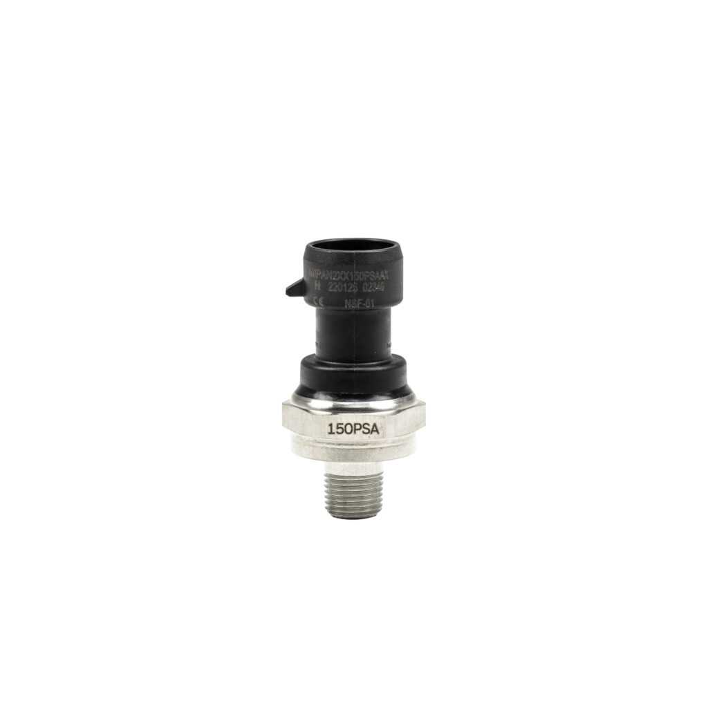 A black Honeywell 150 PSIG stainless steel pressure sensor with visible branding and model information.