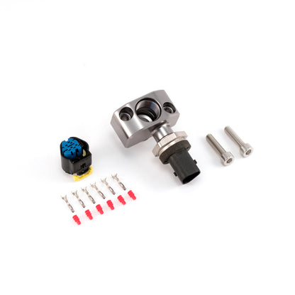 Injector Dynamics F750PTS high-flow fuel filter kit with integrated pressure and temperature sensor for high-performance EFI fuel systems