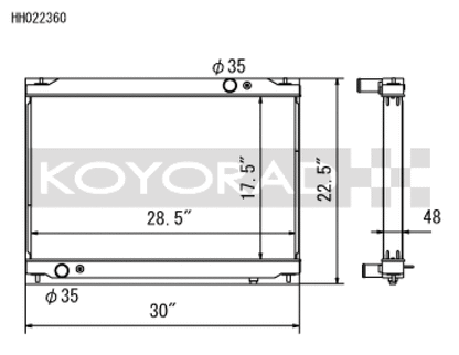 Koyo aluminum radiator dimensions sheet for 2009-2013 Nissan R35 GT-R