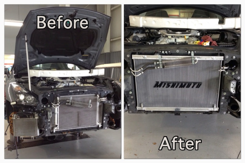 Mishimoto radiator installed compared to stock Nissan GT-R R35 VR38DETT