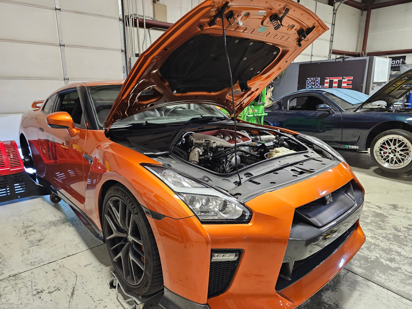 Go Fast Bits TMS blow off valve setup on a Nissan R35 GTR, highlighting the compact direct-fit design and electronic adjustment.