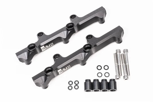 Radium Engineering 20-0556-02 black anodized billet fuel rails for 2009-2025 Nissan GT-R R35 VR38DETT