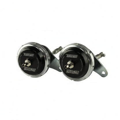Turbosmart TS-0615-2073 IWG75 Twin Port black wastegate actuator pair with brackets and fittings for 2009-2025 Nissan GT-R R35