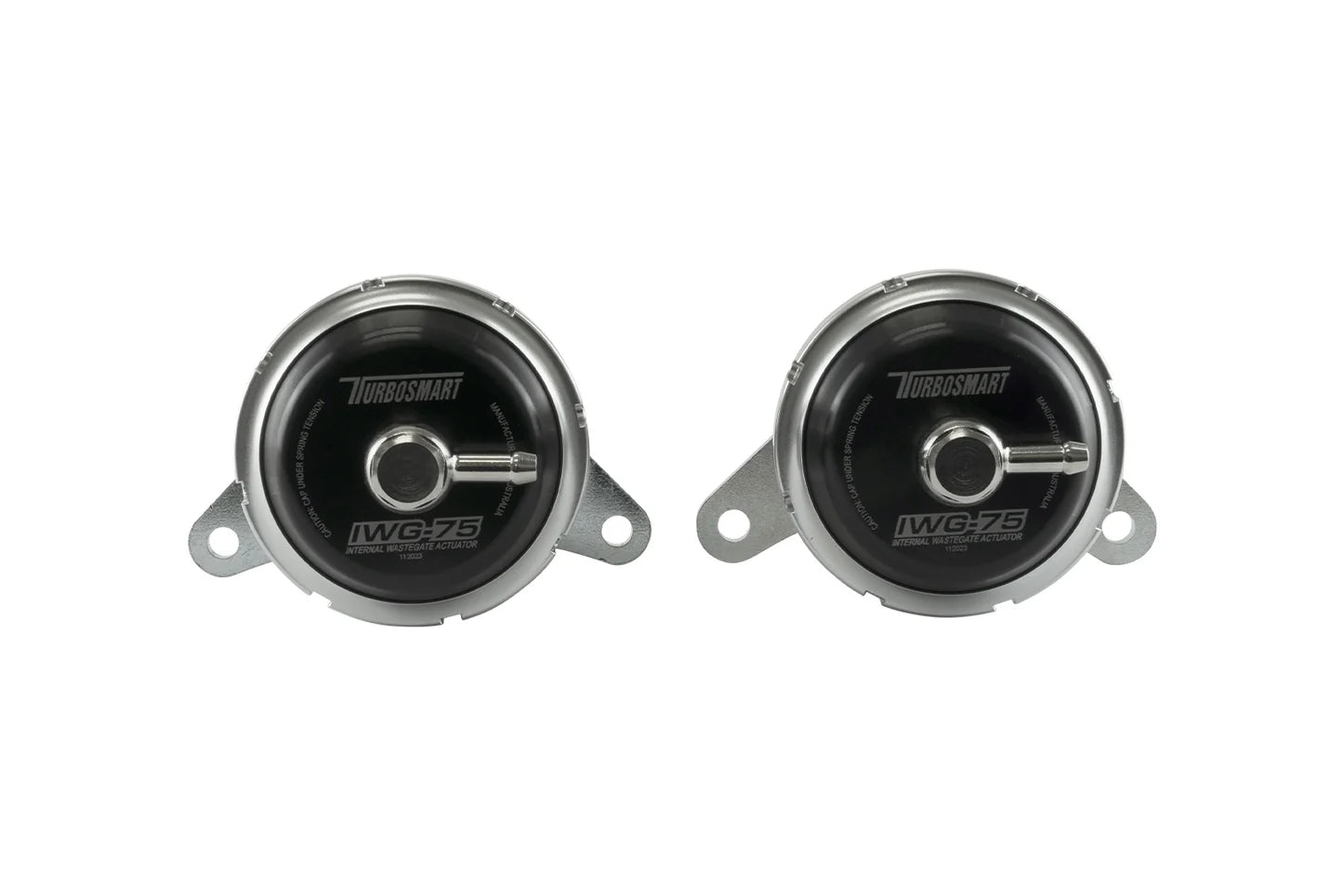 Turbosmart TS-0615-2073 IWG75 Twin Port black wastegate actuator pair with brackets and fittings for 2009-2025 Nissan GT-R R35